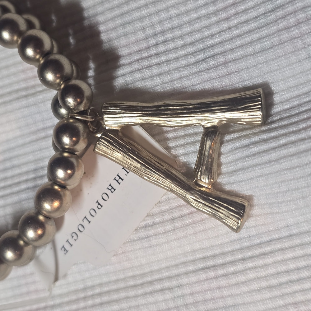 Gold Beaded Bracelet with "A" Initial Charm